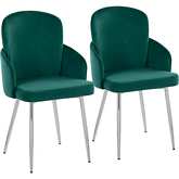 Dahlia Dining Chair in Chrome Metal, Gold & Green Velvet (Set of 2)